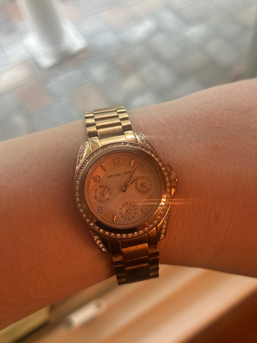 Michael Kors Rose Gold Tone Crystal Accent Bracelet Watch